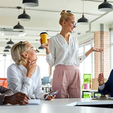 business lady hold conference with employees in the office