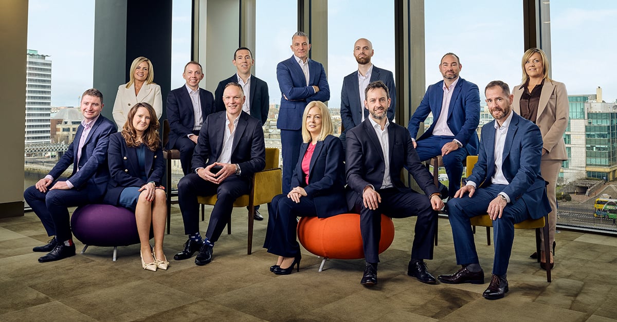 From left to right: Zeno Kelly, Clare Fitzgerald (standing),  Julia Considine, Liam Naughton, Paul McSavage,  Mark O&rsquo;Sullivan, Steve Tennant (Managing Partner),  Sin&eacute;ad Barrett, Shane Quinn (standing), David Mac Curtain,  John Botha, David Carroll and Nikita Lynn