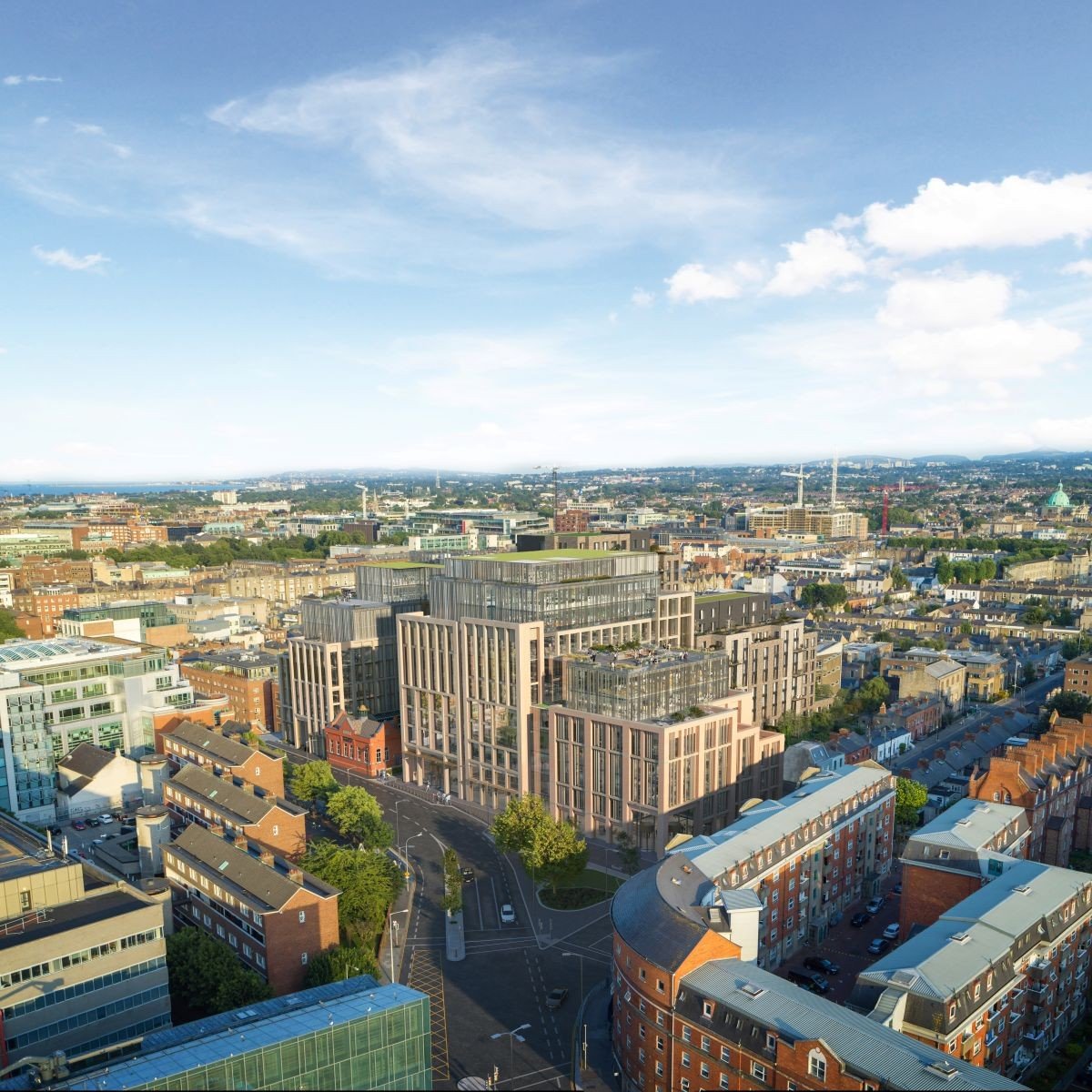 A view from a drone looking over Dublin City