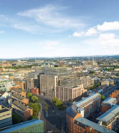 A view from a drone overlooking Camden Yard in Dublin City