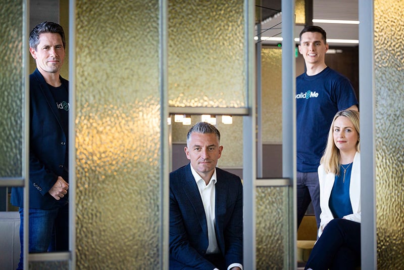 (Back Row L-R) Patrick Horgan; CEO & Co-Founder, Ciaran Corkery; CPO & Co-Founder of valid8Me (Front Row L-R) Stephen Tennant & Louise Barry, Partners at Grant Thornton