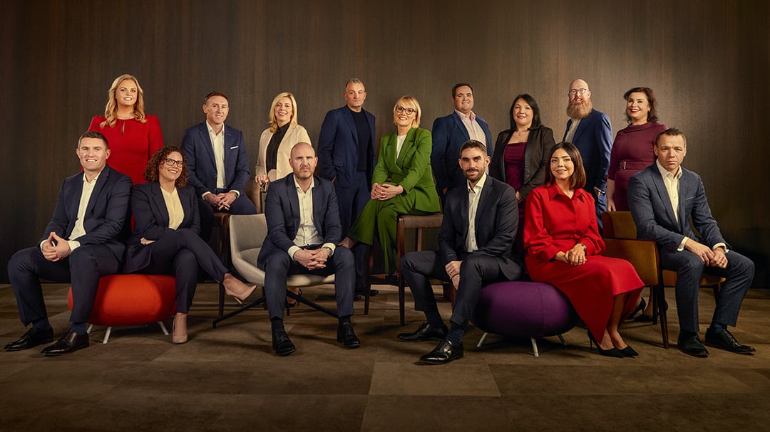 (Clockwise from L-R) Sharon Scanlan, Paul Prenter, Janette Maxwell, Stephen Tennant (CEO), Bronagh Bourke, Graham Stirling, Victoria Armitage, Robert Ryan, Úna Ryan, Sean Ridley, Áine Logan, Ross Sheridan, Mark Bradley, Sarah Bradley and Declan Walsh. (Not present - Simon Nicholas)